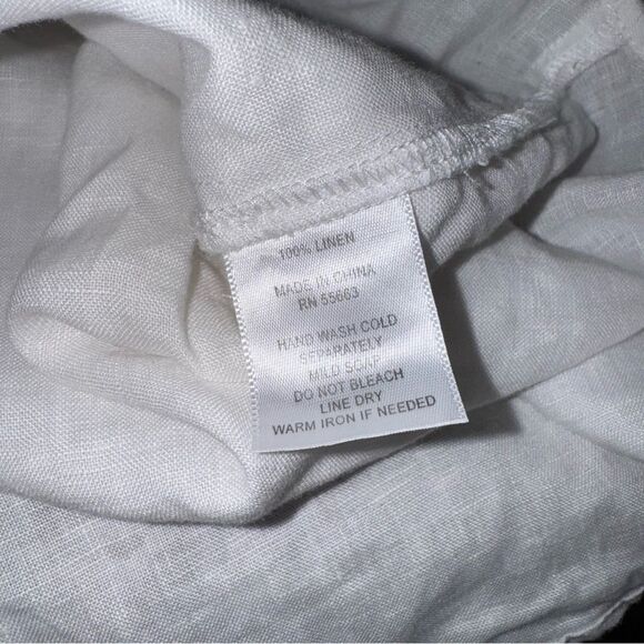Cynthia Rowley Crisp Solid White Blouse 3/4 Quarter Sleeve 100% Linen V Neck M - Picture 9 of 10